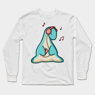 Vibing Long Neck Dino, Dinosaur, Music, Red Long Sleeve T-Shirt